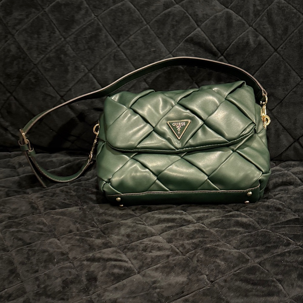 Guess Dark Green Quilted Shoulder Bag